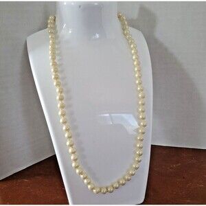 Vintage Signed Carolee Faux Pearl Necklace Gold Tone Clasp Single Strand 18”
